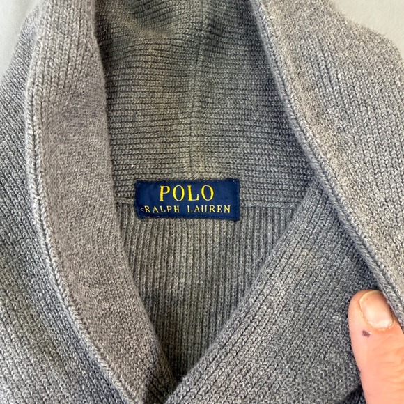 Polo Ralph Lauren preppy Mens Shawl Collar Ribbed Knit Sweater Grey Size small - Picture 4 of 16